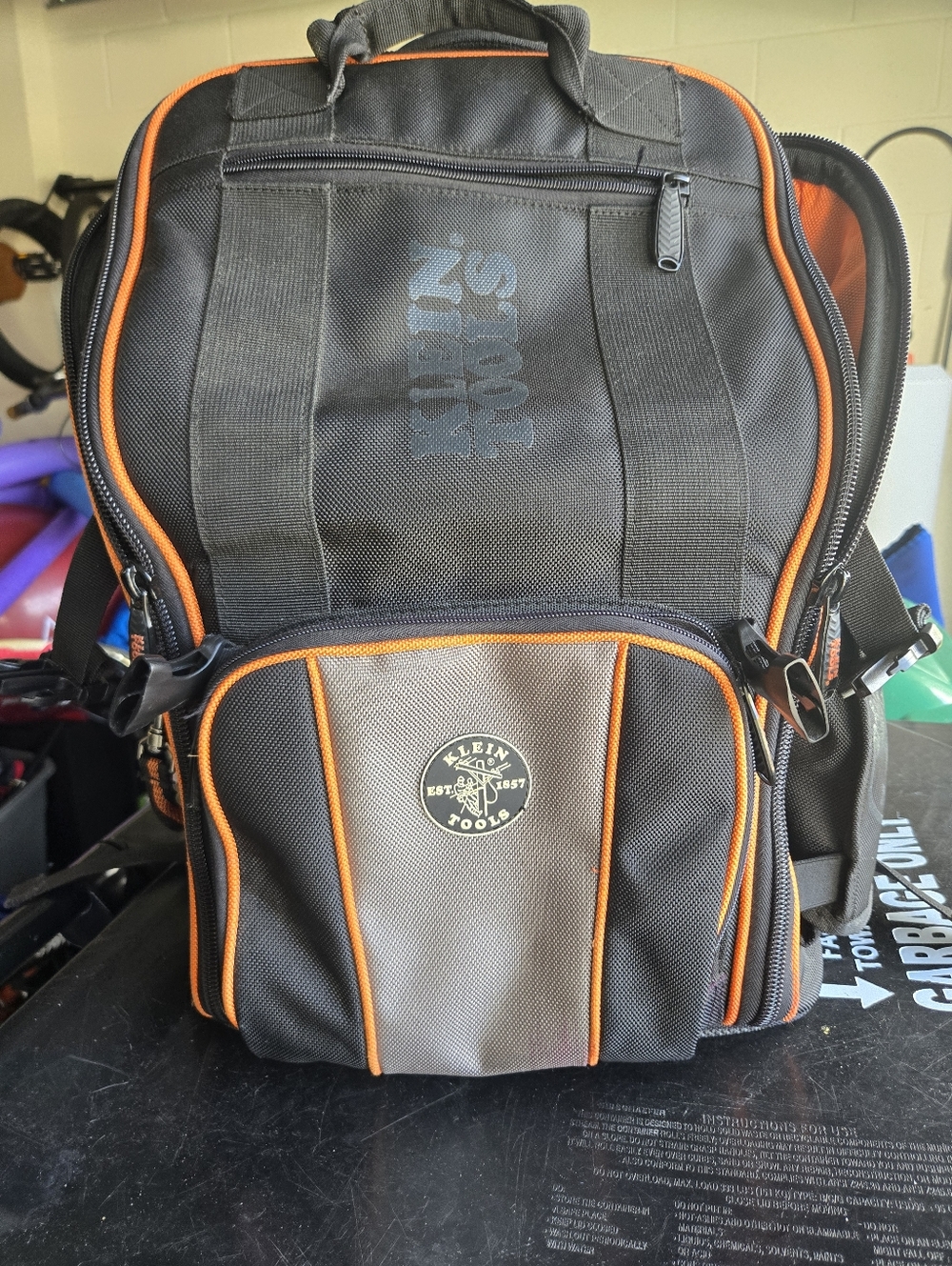 Men's Black and Orange Tool Backpack